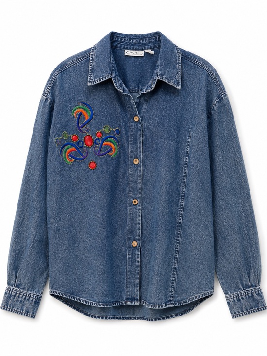 Jackets & Blazers - Embellished Acid-Wash Denim Button-Up Jacket - Multicolor Patch %100 cotton